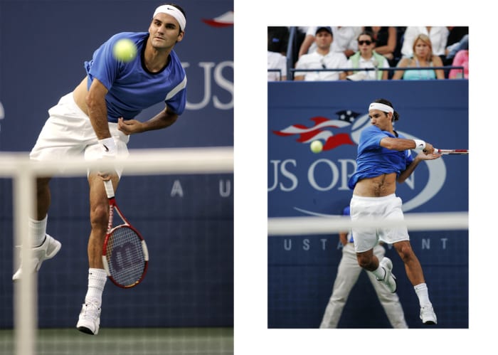 Roger Federer in the 2004 U.S. Open final against Lleyton Hewitt.